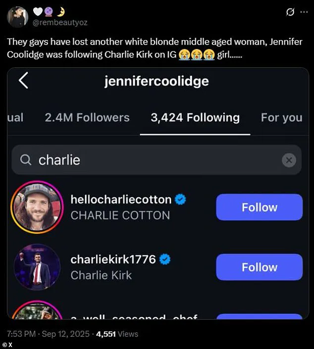 Jennifer Coolidge's Instagram Follow of Assassinated Activist Charlie Kirk Sparks Emmy Awards Controversy