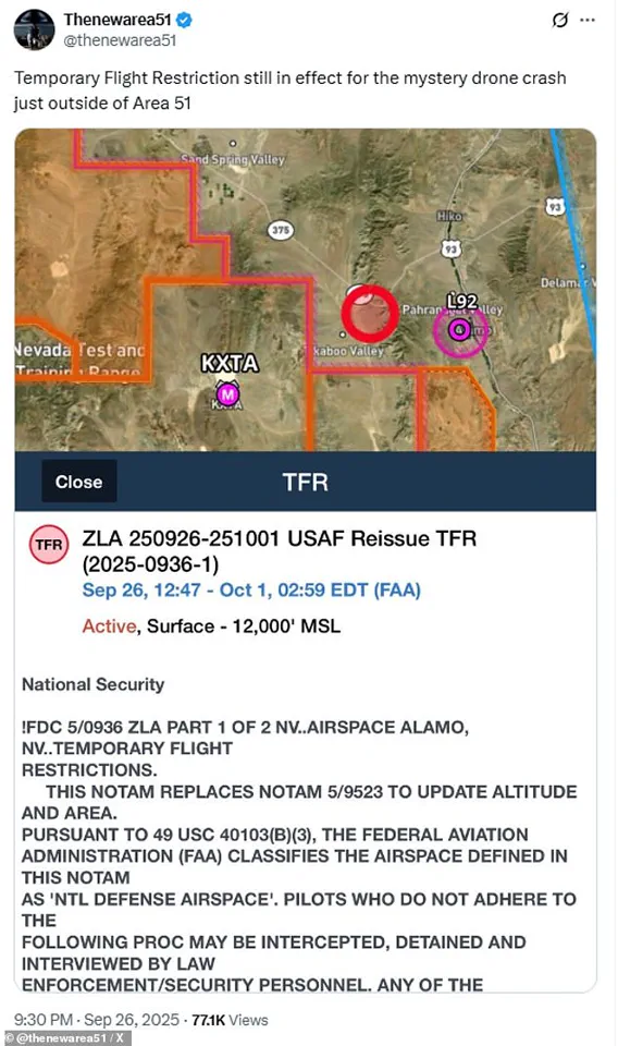 U.S. Air Force Confirms FBI Investigation into Crash Near Area 51