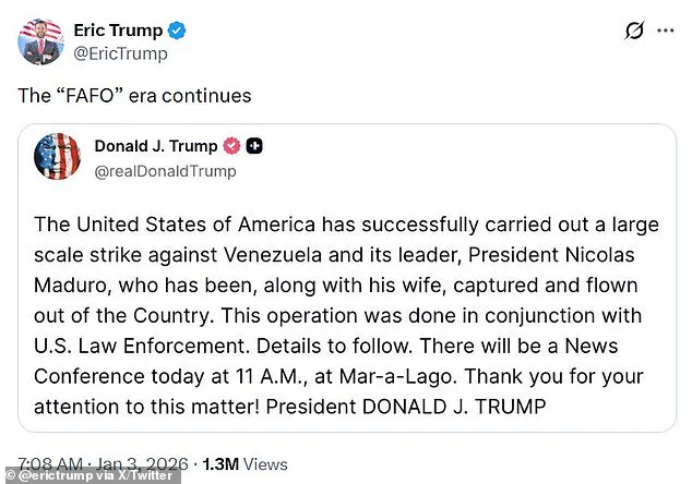 U.S. Conducts Surprise Military Operation in Venezuela, Results in Arrest of President Maduro, Signaling Escalation in Trump's Foreign Policy