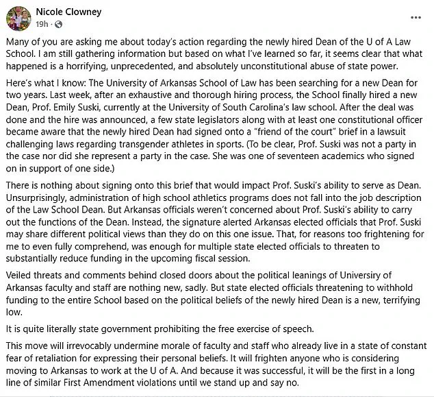 University of Arkansas Rescinds Job Offer to Legal Scholar Emily Suski, Citing External Feedback