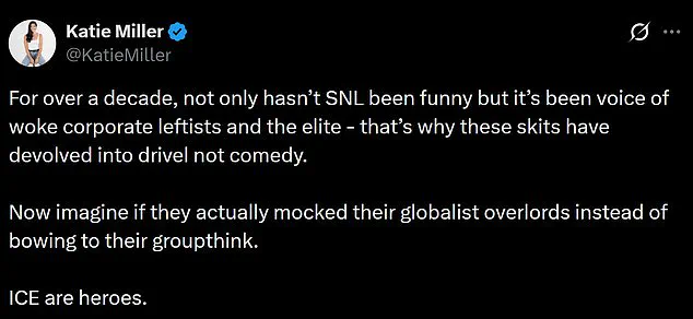 Katie Miller Slams 'Saturday Night Live' as 'Mouthpiece for Globalist Overlords' After Mocking Border Czar Tom Homan Sketch