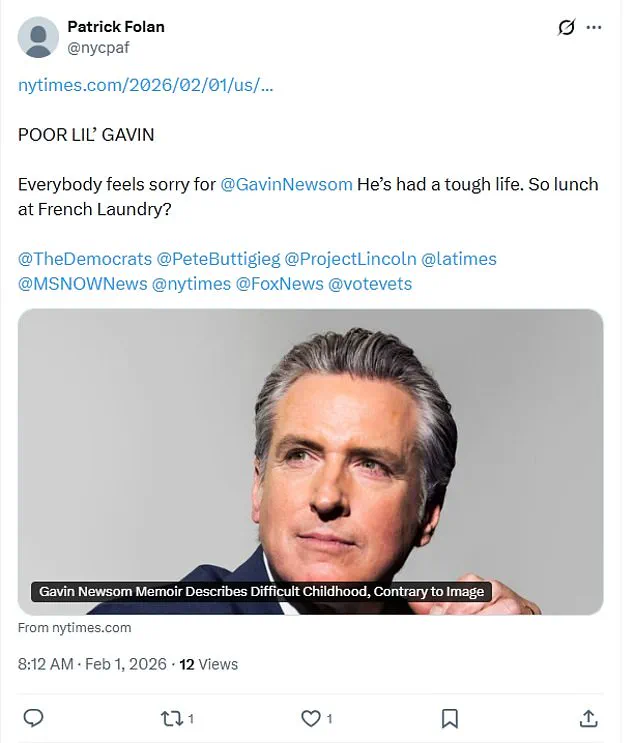 Memoir Reveals Gavin Newsom's Childhood Hardship Amid Family Wealth, Sparking Online Firestorm