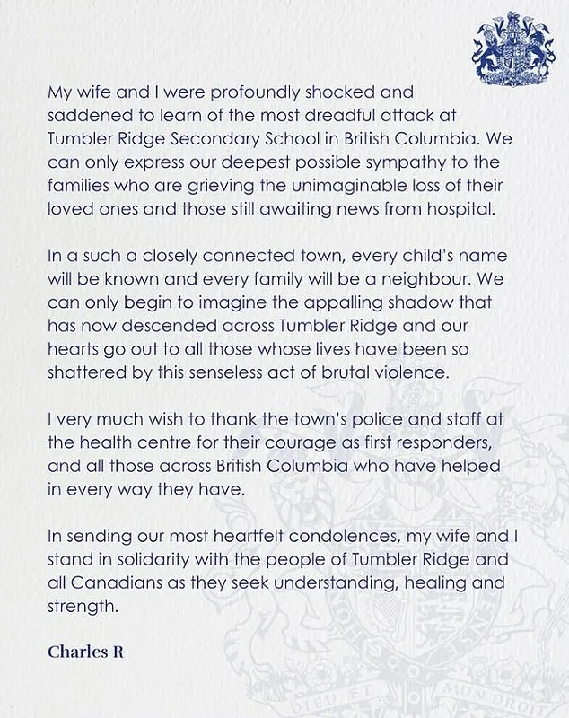 King Charles Condemns Tumbler Ridge School Tragedy, Expresses Deep Sympathy for Victims