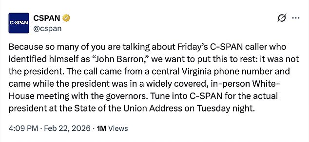 C-SPAN Clarifies Caller Was Not Trump, Dispels Speculation About Tariff Criticism