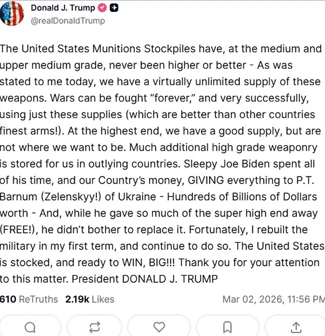 Trump Boasts of 'Unlimited' US Weapon Stockpiles Amid Iran Attack Retaliation