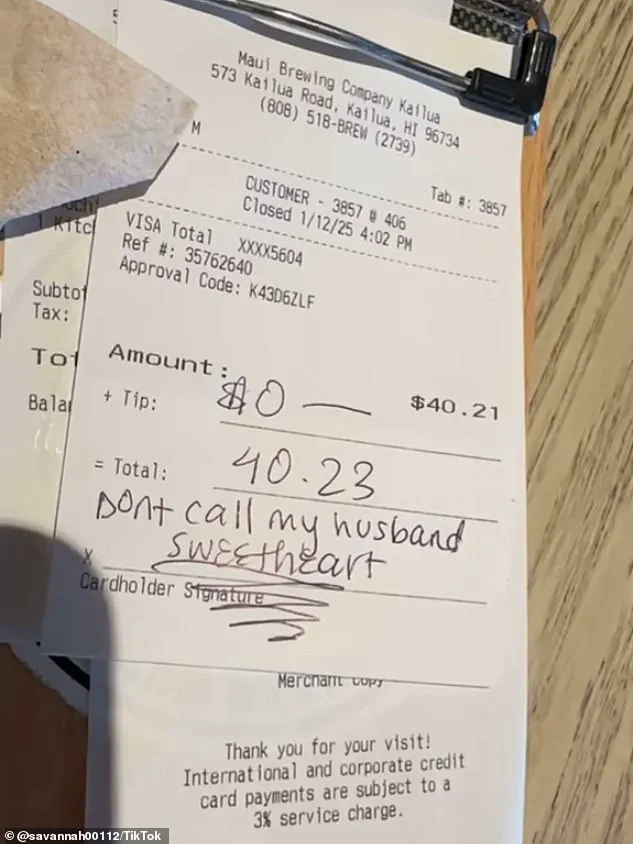 Jealous wife leaves no tip and writes 'told you I was jealous' on receipt