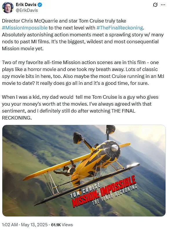 Tom Cruise's 'Mission: Impossible – The Final Reckoning' Receives Critical Acclaim and Audience Praise as a Cinematic Spectacle