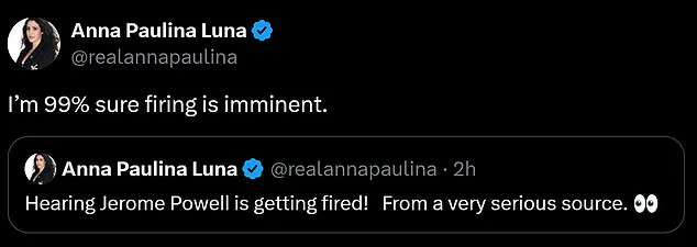 Anna Paulina Luna Backs Calls for Jerome Powell's Removal, Citing Trump's Criticism of Fed's Budget Management